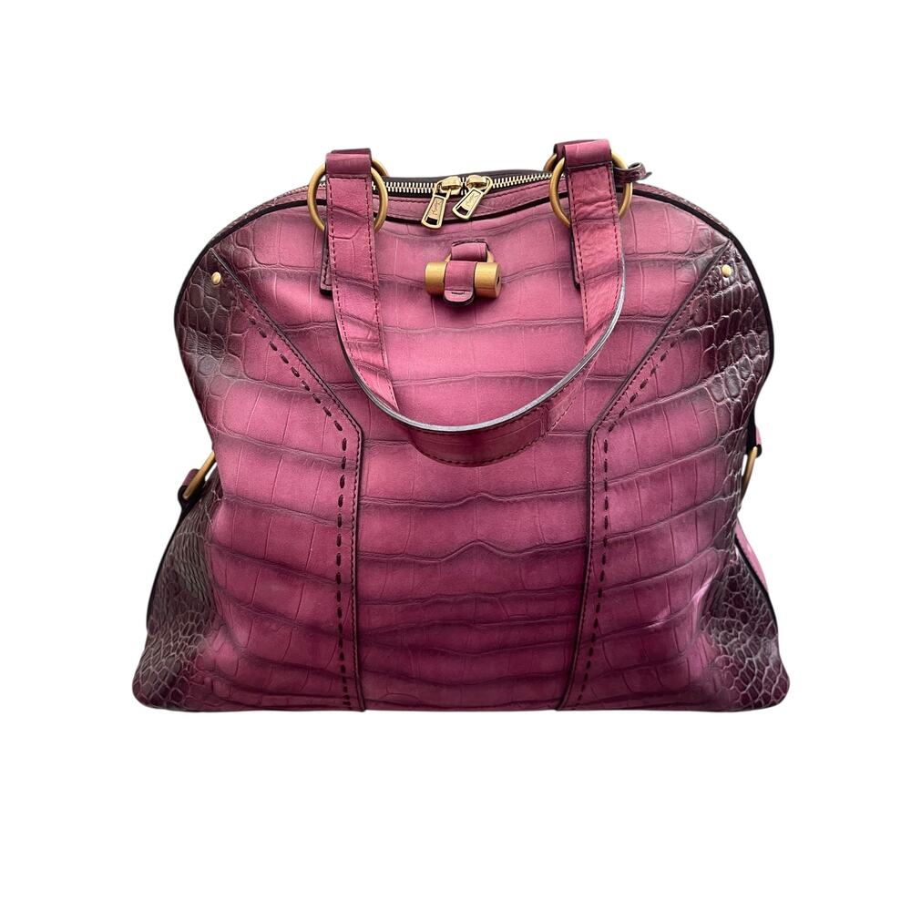 NWT Limited YSL Saint Laurant Crocodile Suede Oversized Large Muse Bag Purple